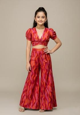 Girls Multicolor Abstract Print Chiffon Fusion Set