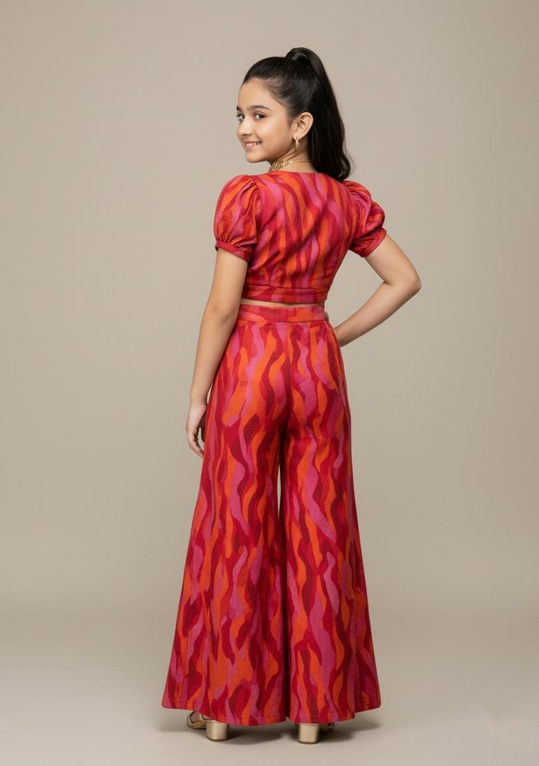 Girls Multicolor Abstract Print Chiffon Fusion Set - Indya