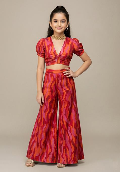 Girls Multicolor Abstract Print Chiffon Fusion Set