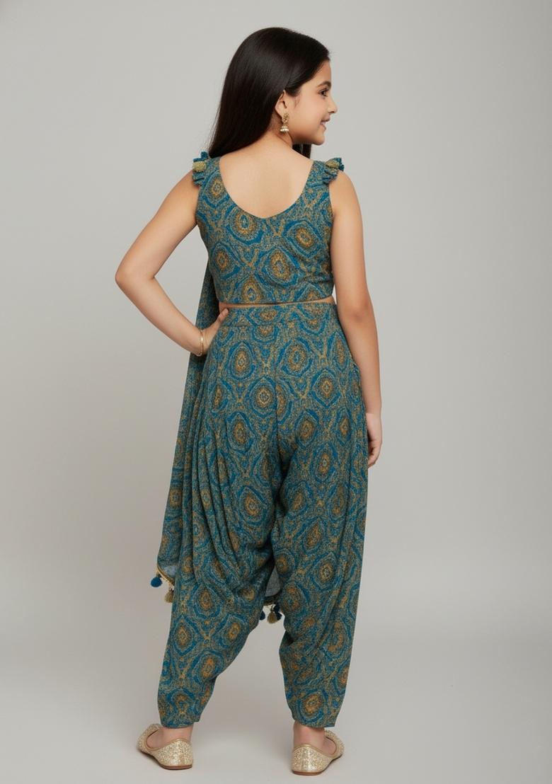 Girls Ocean Blue Figure Print Fusion Set - Indya