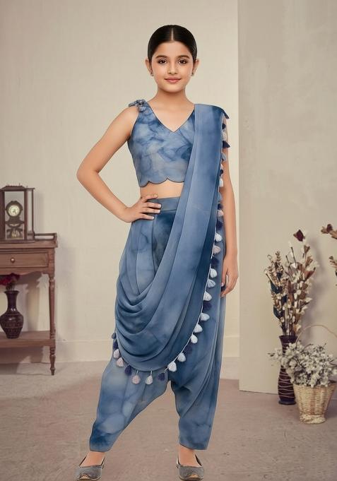 Girls Blue Floral Print Fusion Set