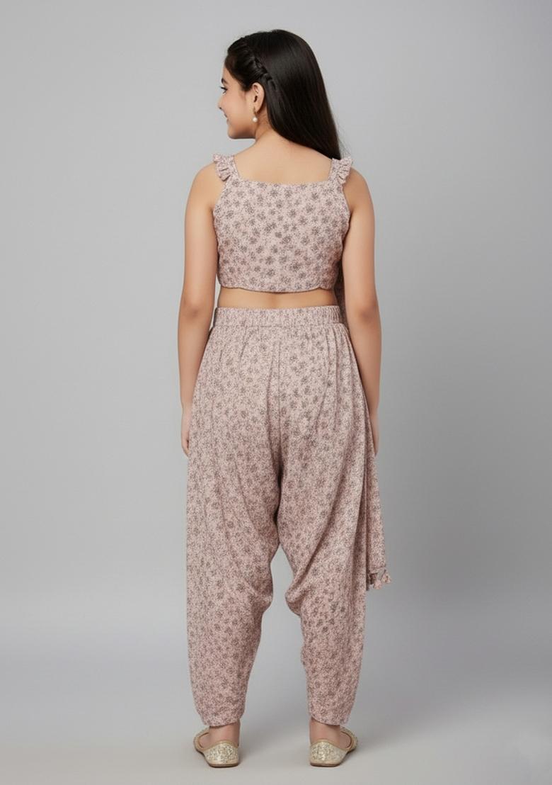 Girls Pink Abstract Print Fusion Set - Indya