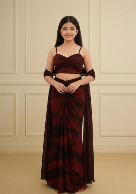 Girls Multicolor Abstract Print Pleated Lurex Fusion Set