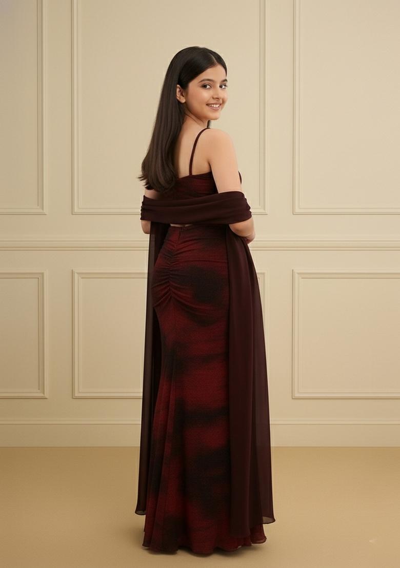 Girls Multicolor Abstract Print Pleated Lurex Fusion Set - Indya