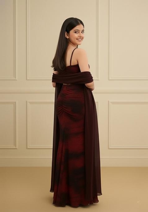 Girls Multicolor Abstract Print Pleated Lurex Fusion Set