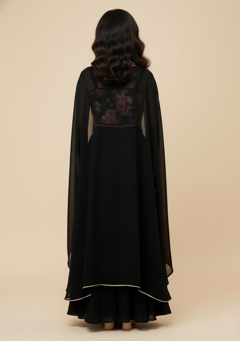 Girls Black Sequin Georgette Fusion Set - Indya