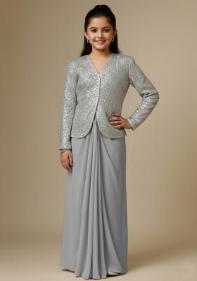 Girls Grey Embellished Satin Fusion Set