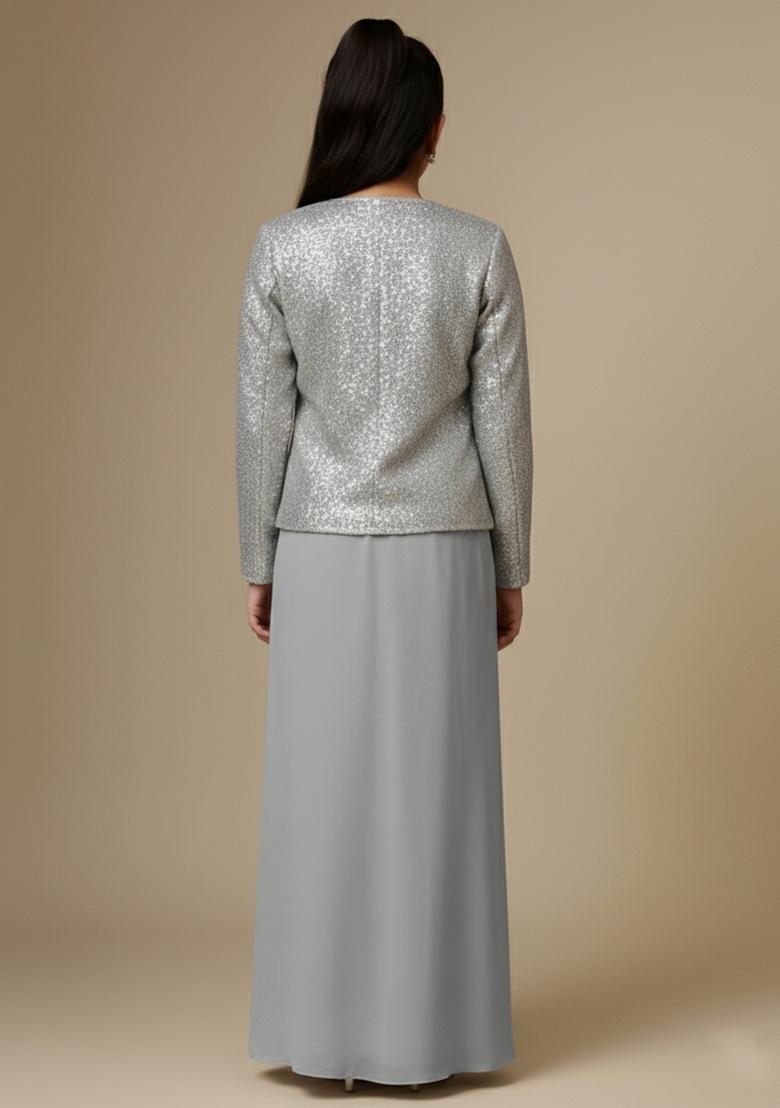 Girls Grey Embellished Satin Fusion Set - Indya