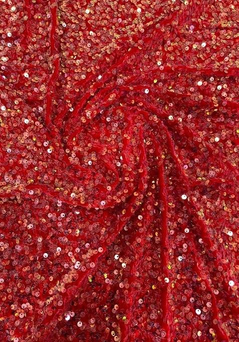 Girls Red Embellished Satin Fusion Set