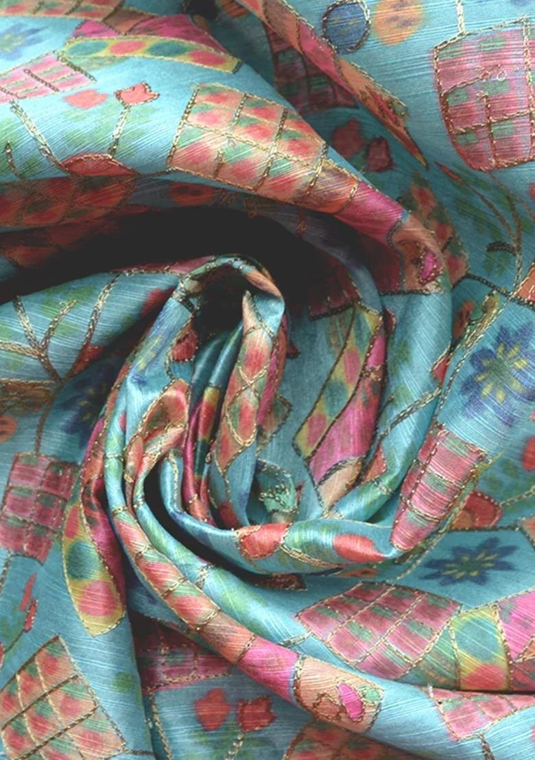 Girls Sky Blue Embroidered Crepe Fusion Set - Indya