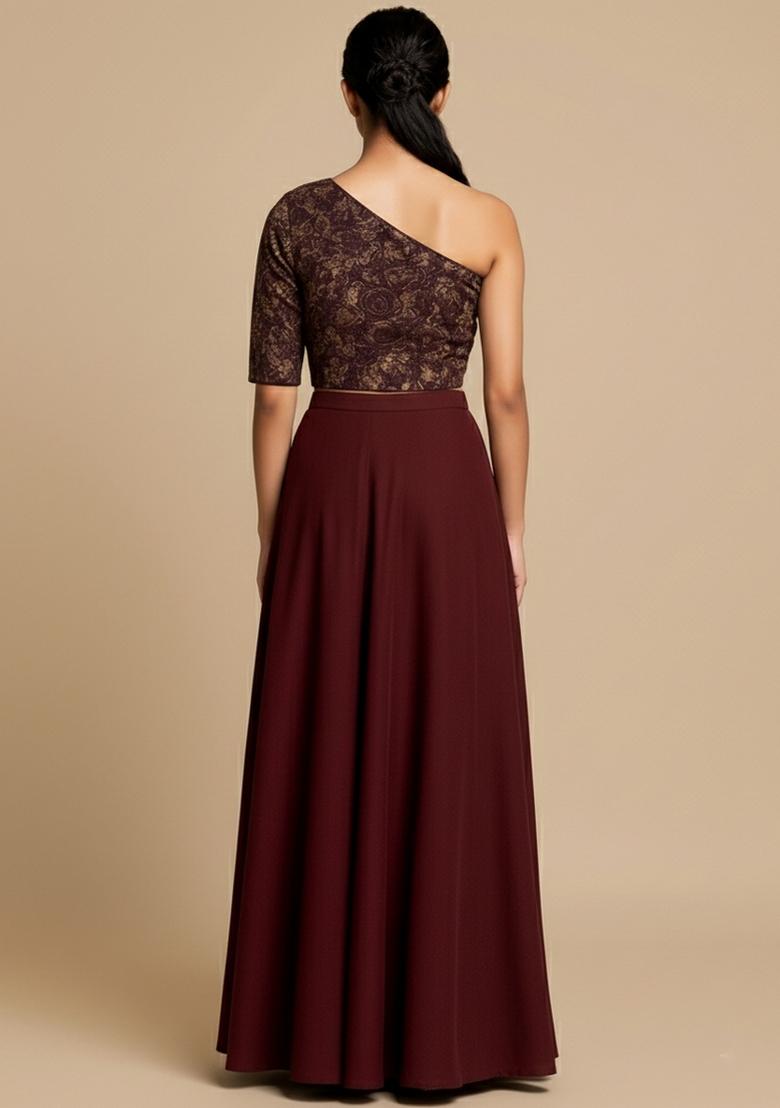 Girls Brown Embroidered Georgette Fusion Set - Indya