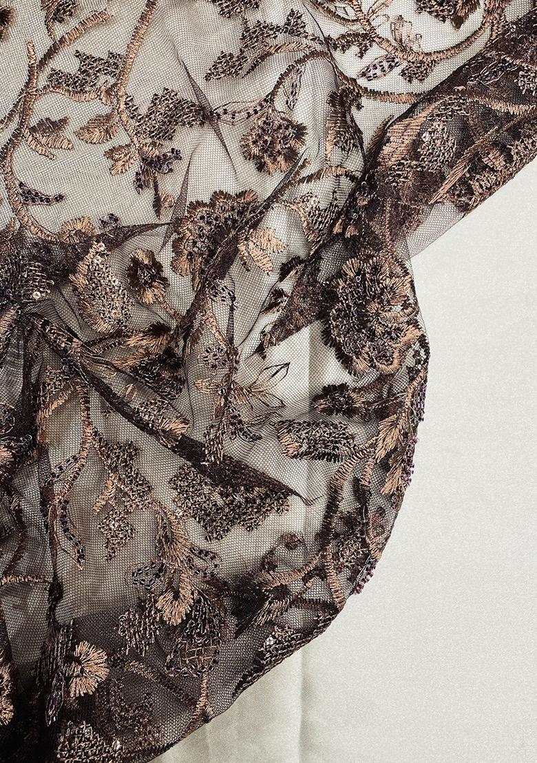 Girls Brown Embroidered Georgette Fusion Set - Indya