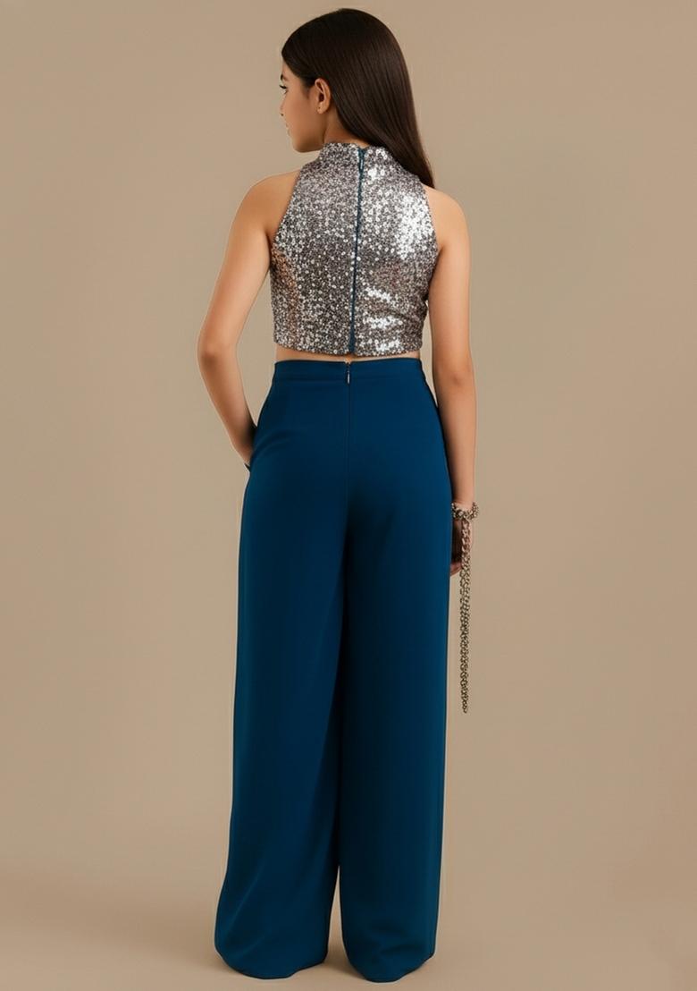 Girls Blue Embroidered Crepe Fusion Set - Indya