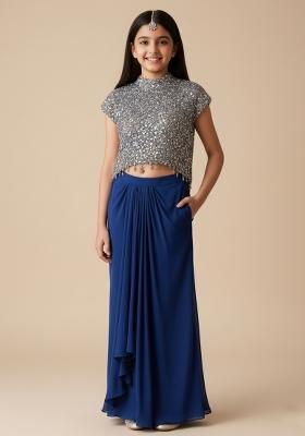 Girls Blue Sequin Crepe Fusion Set