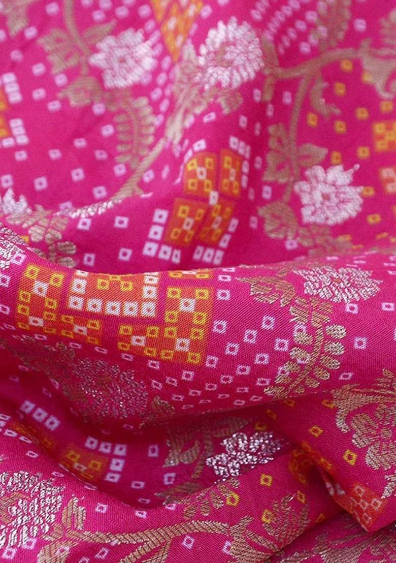 Girls Pink Zari Work Crepe Fusion Set - Indya