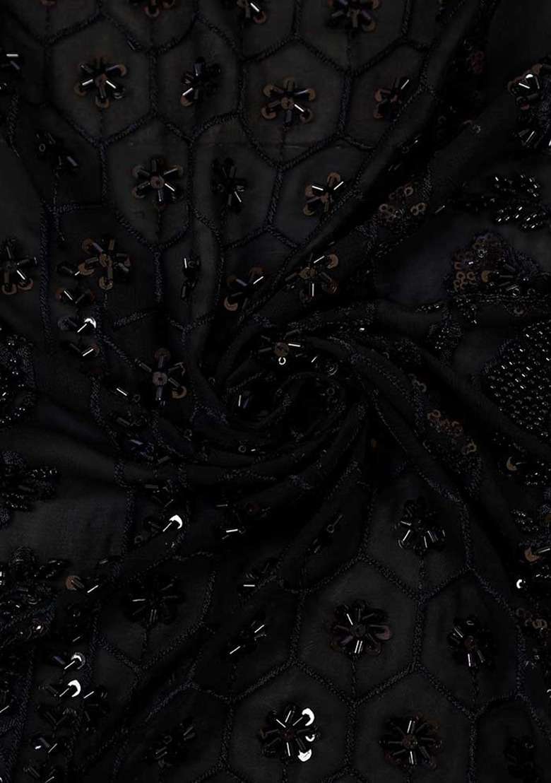 Girls Black Embroidered Georgette Fusion Set - Indya