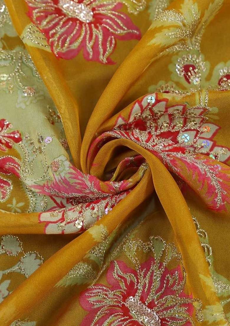 Girls Mustard Embroidered Georgette Fusion Set - Indya