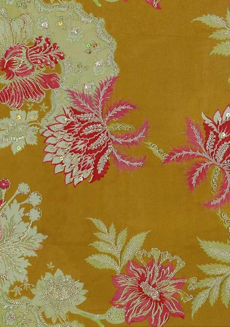 Girls Mustard Embroidered Georgette Fusion Set - Indya