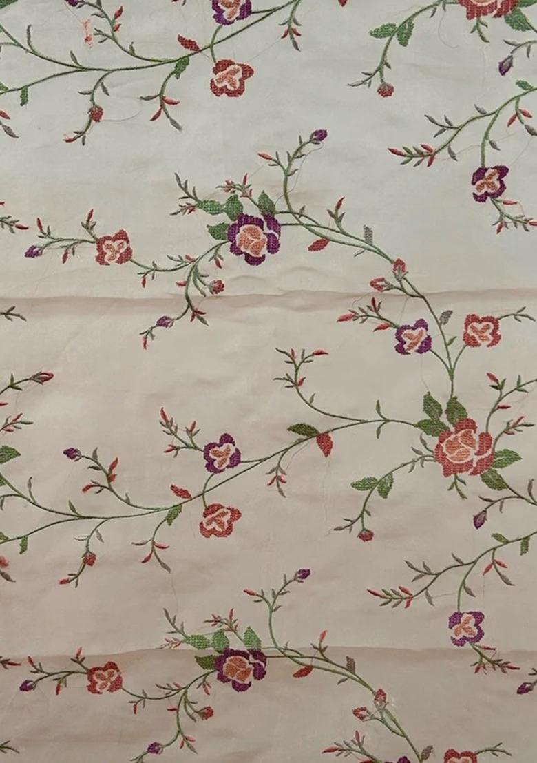 Girls Cream Embroidered Georgette Fusion Set - Indya