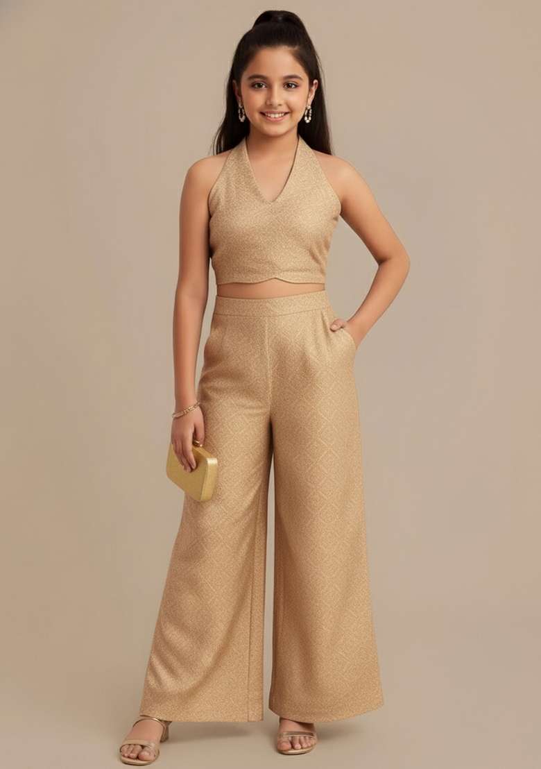 Girls Peach Brocade Fusion Set - Indya