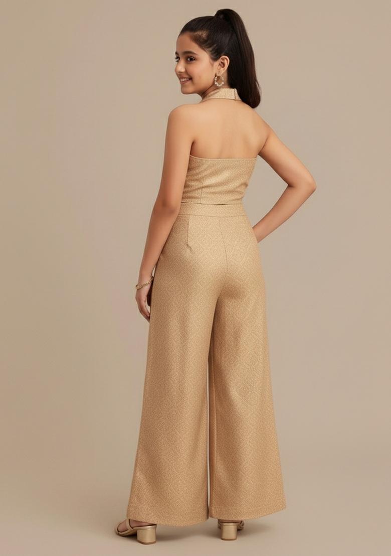 Girls Peach Brocade Fusion Set - Indya