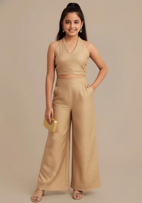 Girls Peach Brocade Fusion Set