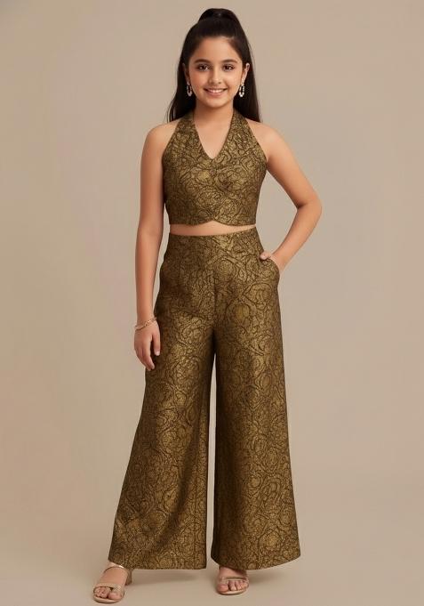 Girls Brown Brocade Fusion Set