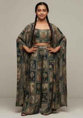 Girls Multicolor Figure Print Georgette Fusion Set