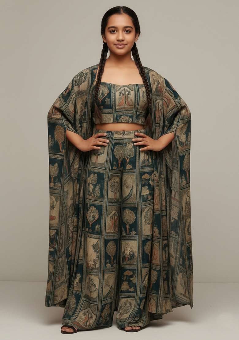 Girls Multicolor Figure Print Georgette Fusion Set - Indya