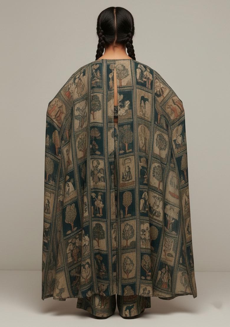 Girls Multicolor Figure Print Georgette Fusion Set - Indya