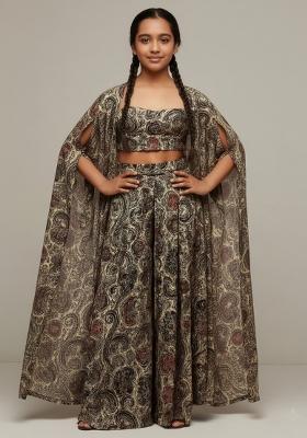 Girls Multicolor Floral Print Georgette Fusion Set