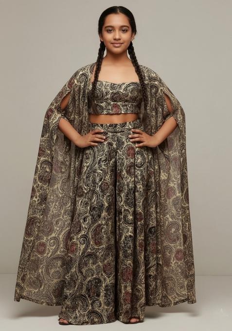 Girls Multicolor Floral Print Georgette Fusion Set