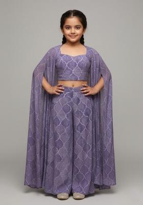 Girls Multicolor Abstract Print Chiffon Fusion Set