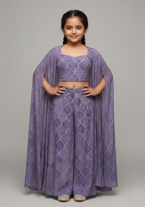 Girls Multicolor Abstract Print Chiffon Fusion Set