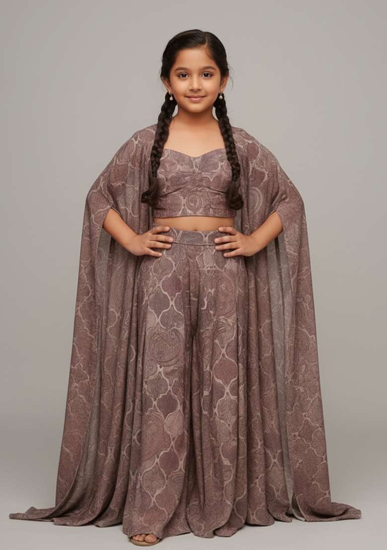 Girls Multicolor Abstract Print Chiffon Fusion Set - Indya