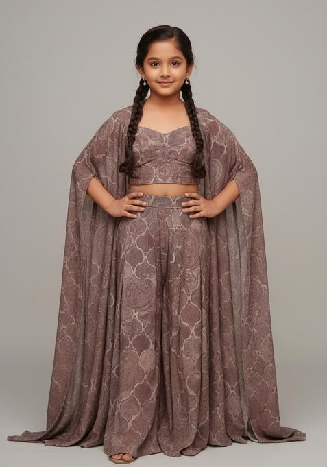 Girls Multicolor Abstract Print Chiffon Fusion Set