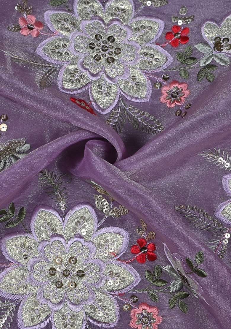 Girls Light Purple Embroidered Tissue Fusion Set - Indya