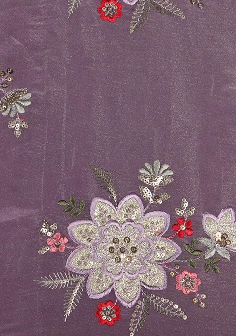 Girls Light Purple Embroidered Tissue Fusion Set - Indya