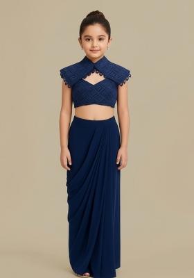 Girls Blue Embellished Georgette Fusion Set