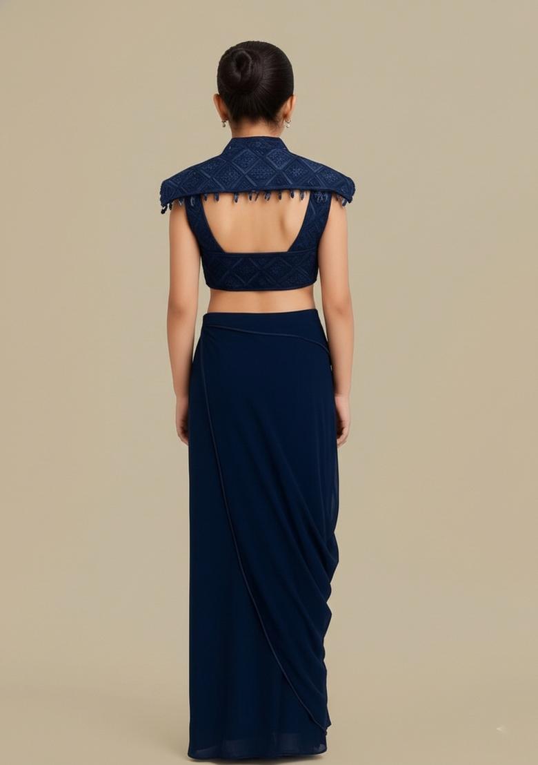 Girls Blue Embellished Georgette Fusion Set - Indya