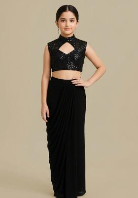 Girls Black Embellished Georgette Fusion Set