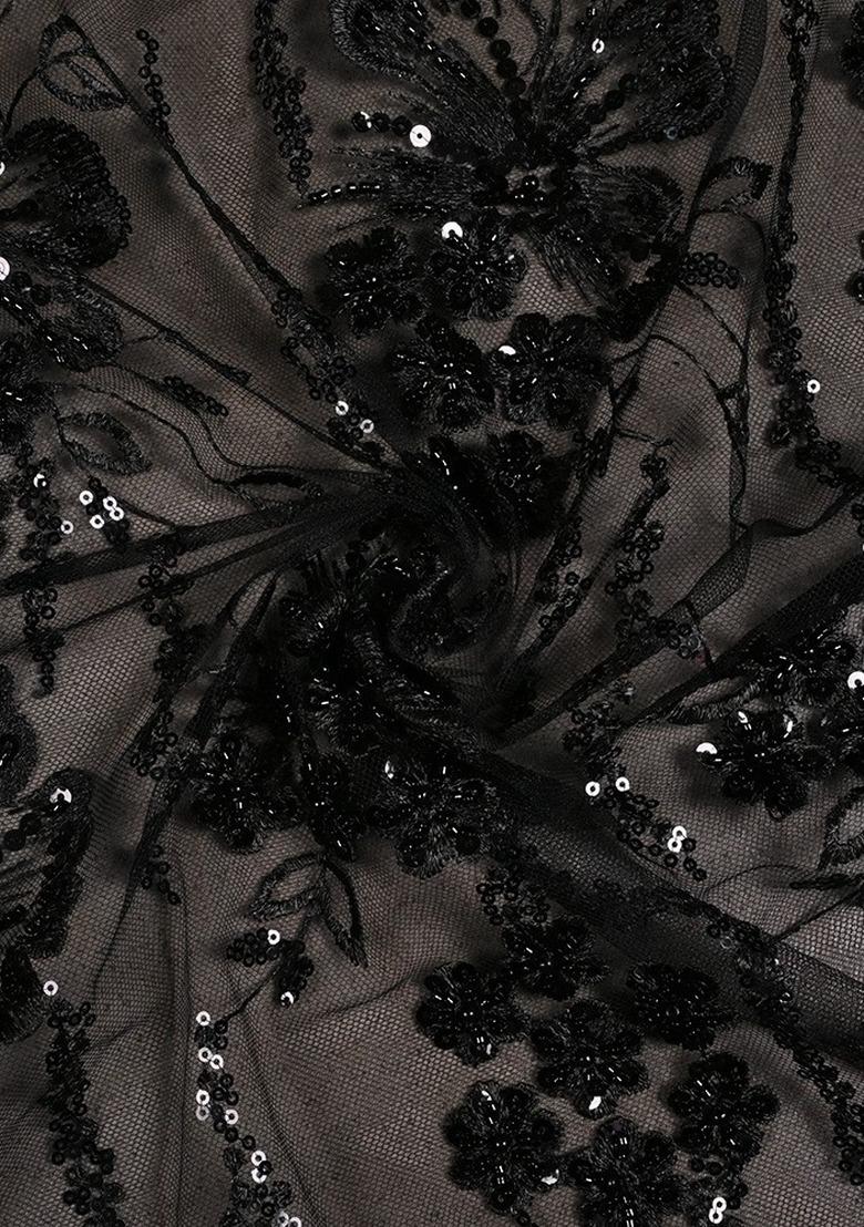 Girls Black Embellished Georgette Fusion Set