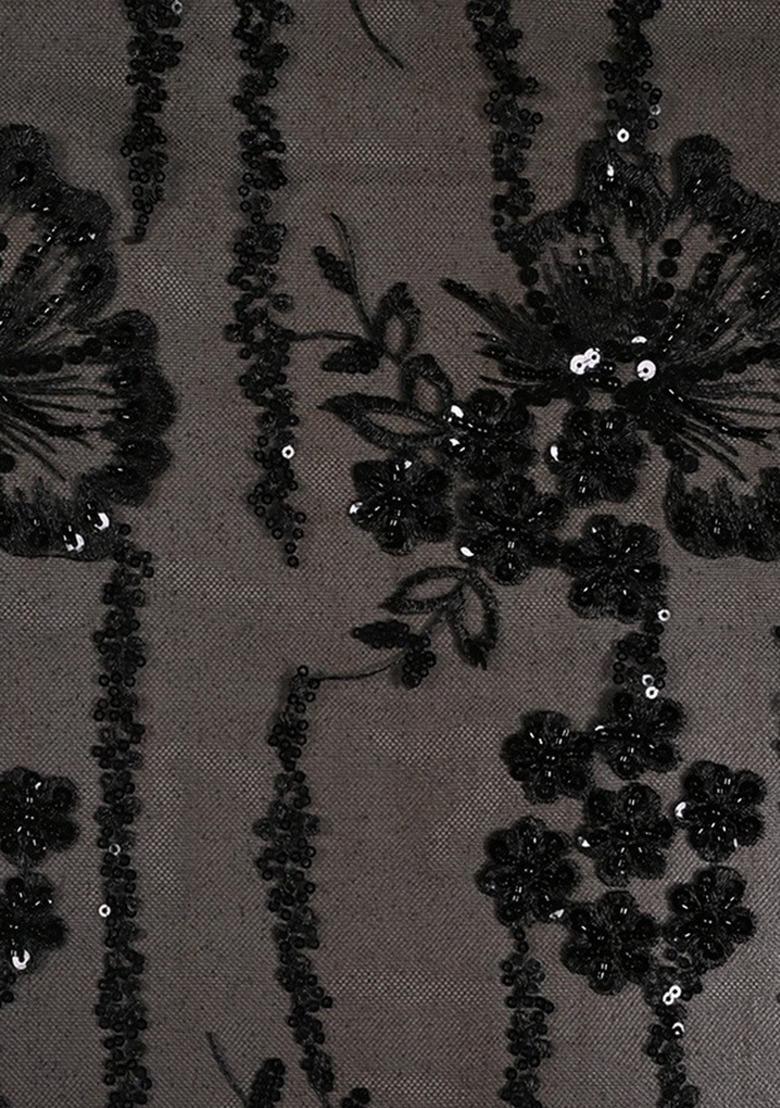 Girls Black Embellished Georgette Fusion Set