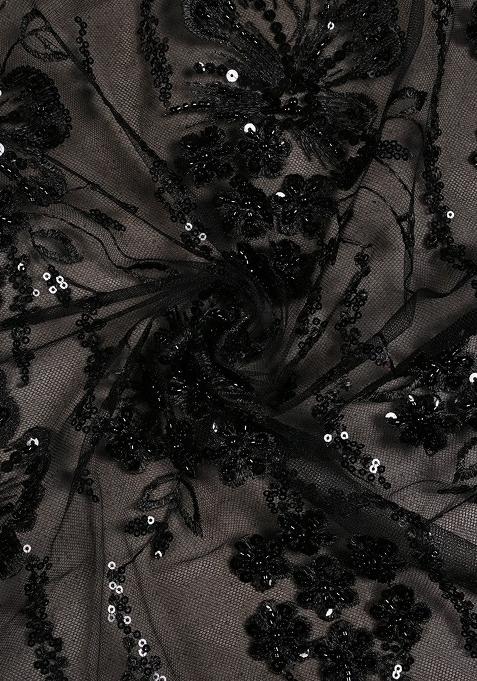 Girls Black Embellished Georgette Fusion Set