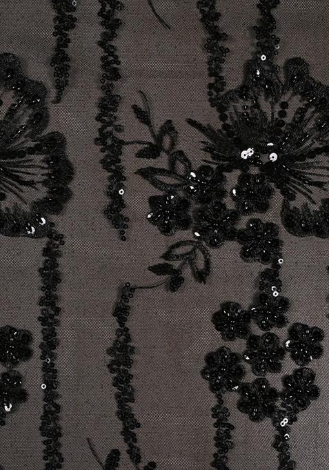 Girls Black Embellished Georgette Fusion Set