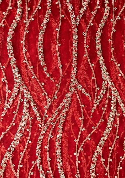 Girls Red Embellished Georgette Fusion Set