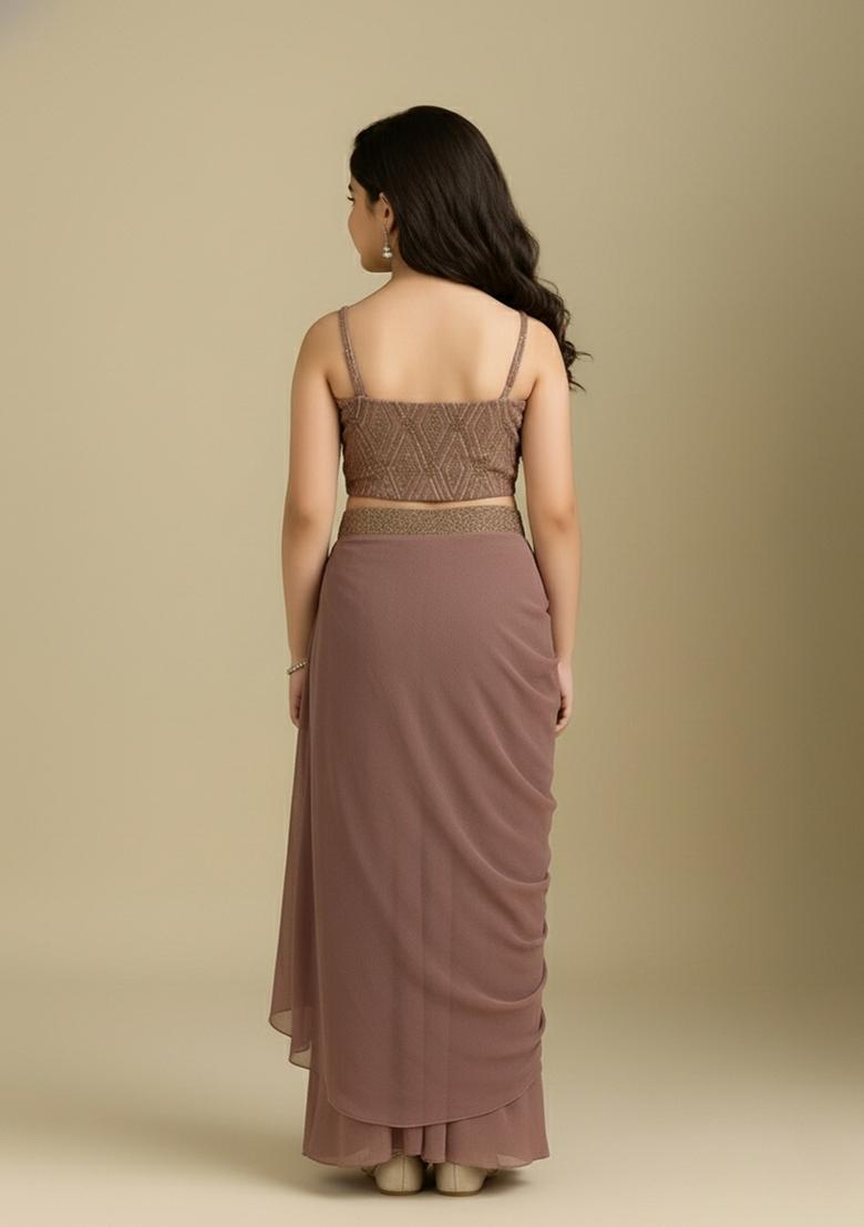 Girls Mauve Sequin Georgette Fusion Set - Indya