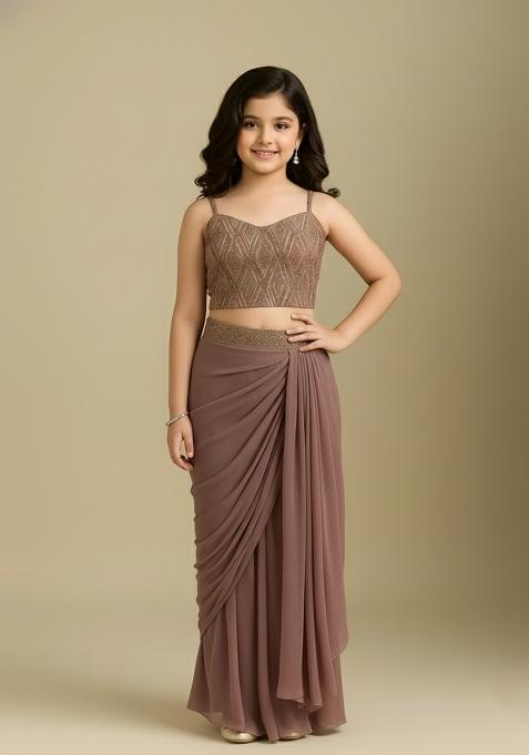 Girls Mauve Sequin Georgette Fusion Set