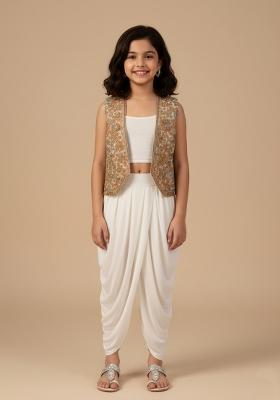 Girls White Embroidered Georgette Fusion Set
