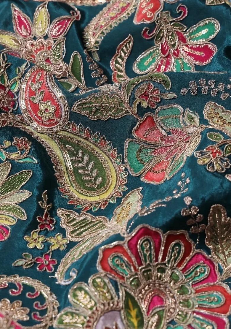 Girls Rama Blue Embroidered Georgette Fusion Set - Indya